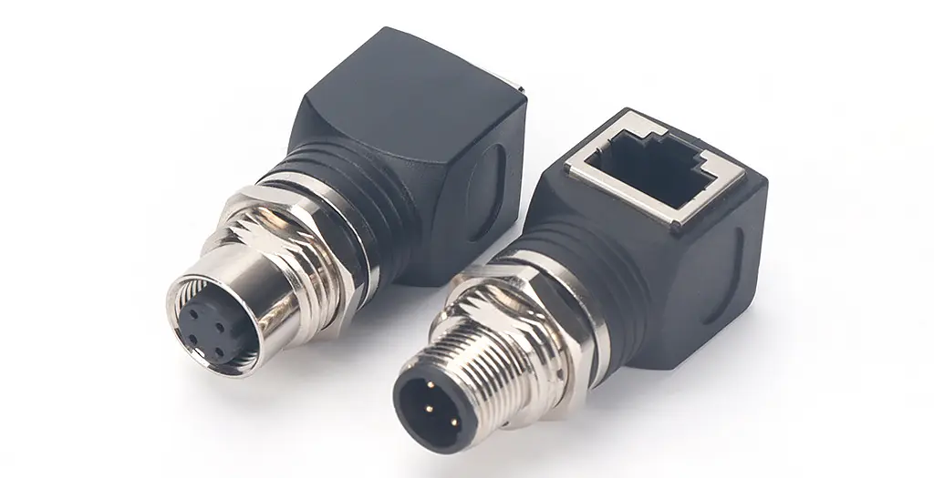 m12转rj45连接器转接头适配器ADX编码4芯8芯公母弯直头防水连接器