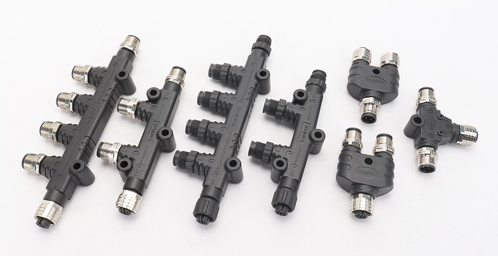 T/Y型M12连接器A编码分路器M12 分线器工业分线盒