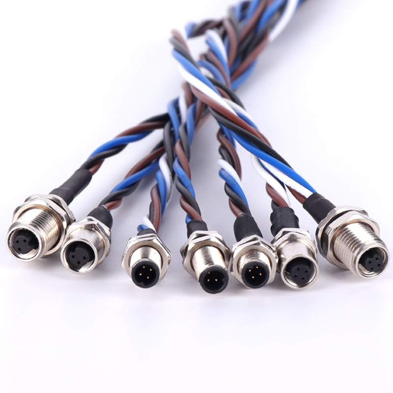 M5焊线式防水连接器板前后公母座3芯 4PIN针孔型航空插座接线