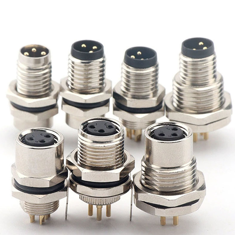 m8航空插头pcb焊接式3468芯pin公母板前后安装圆形防水连接器